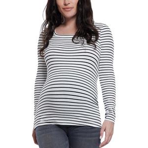 Motherhood Maternity Women's Long Sleeve Square Neck Ribbed Pregnancy T-Shirt, Large