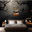 Halloween Ghost Black Cat Bubblebath Canvas Posters Bathroom Cute Ghost Wall Art Goth Dark Academia Spooky Bubblebath Prints Painting For Living Room Bedroom Wall Decor 16x24in Unframed (16L" x 24W", Multi 12)