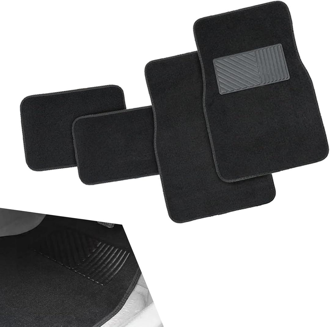 gunroil 4 PCS Car Mat Kit, 65 cm x 43.5 cm + 30 cm x 43.5 cm Flame Retardant PVC Non-Slip Curve Protection Mat, Vehicle Modification Replacement Accessories, for Most SUVs, Cars (Black)