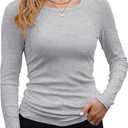 GEMBERA Womens Ribbed Long Sleeve Crewneck Casual Slim Basic Shirts Fitted Knit Tops (Gray), Medium