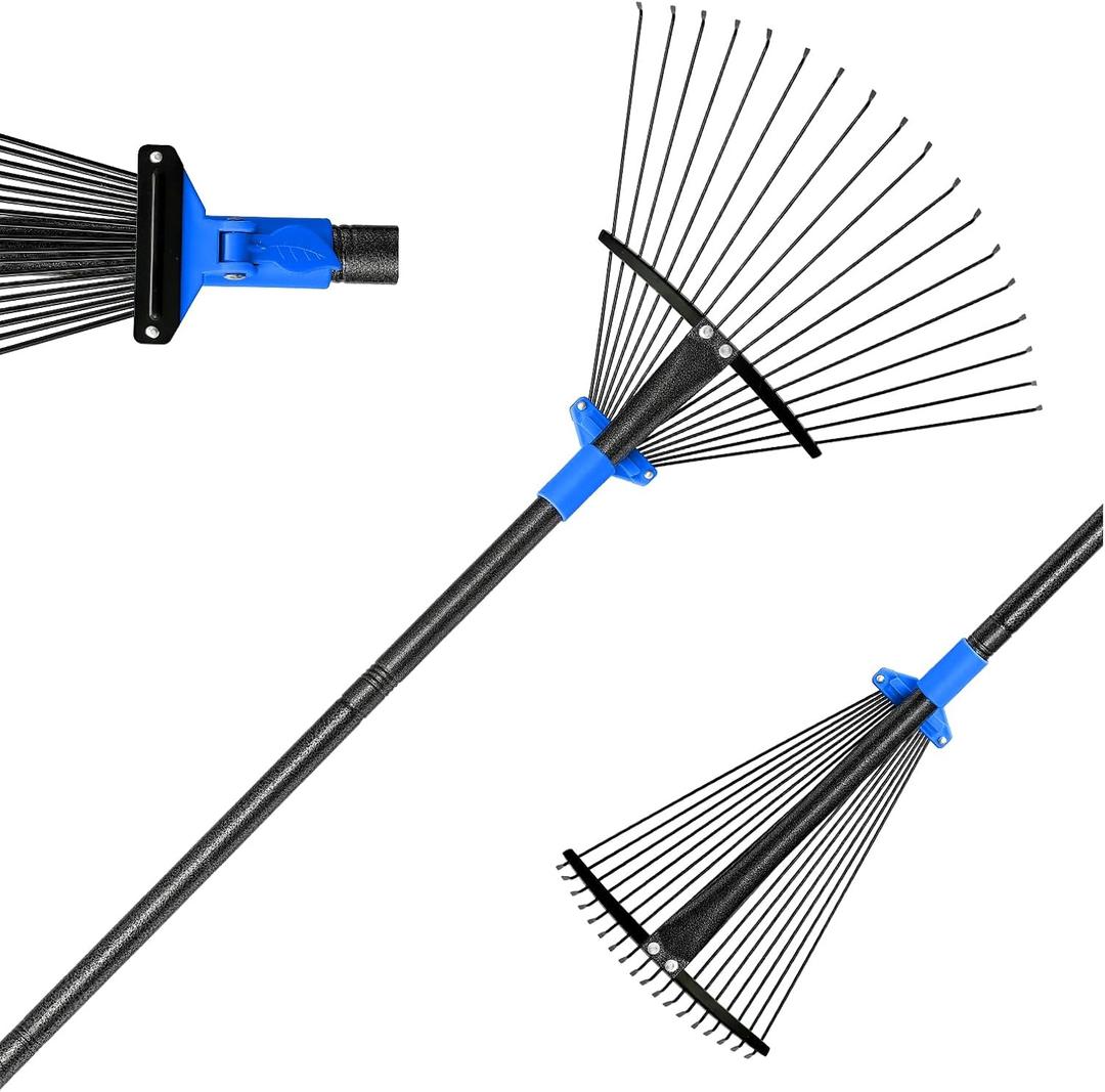 BsBsBest 61 Inch Rake for Leaves with 18 Metal Tines 10-18" Expandable Head Rakes Adjustable Handle for Lawn Leaf Rake Yard Tools for Collecting Leaves, Grass Clippings, Garbage
