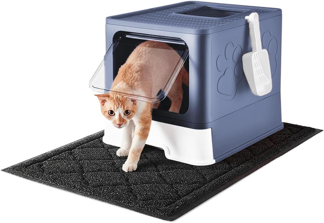 Medario Cat Litter Box with X-Large Litter Mat and Scoop(Upgrade Midnight)