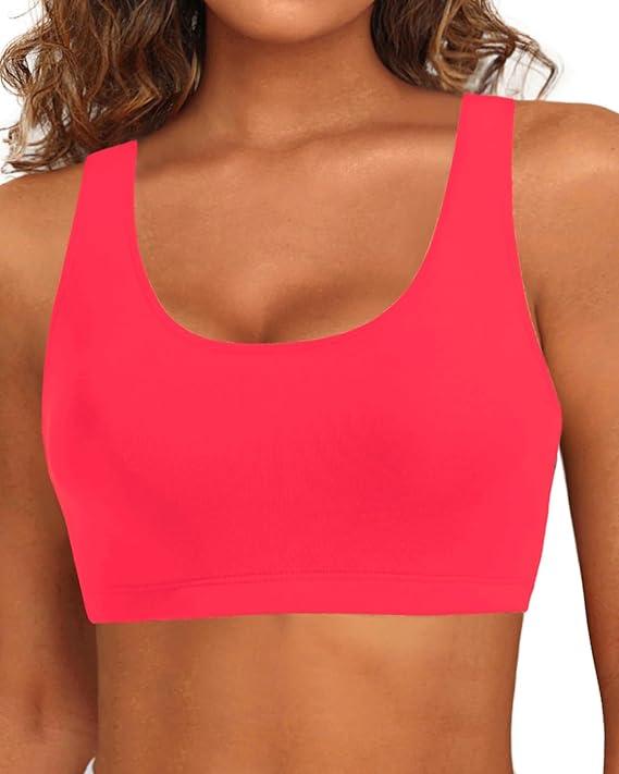 Tempt Me Women Sports Bra Bikini Top Push Up Scoop Neck Bathing Suits Top for Teen Girls, XXL, Red