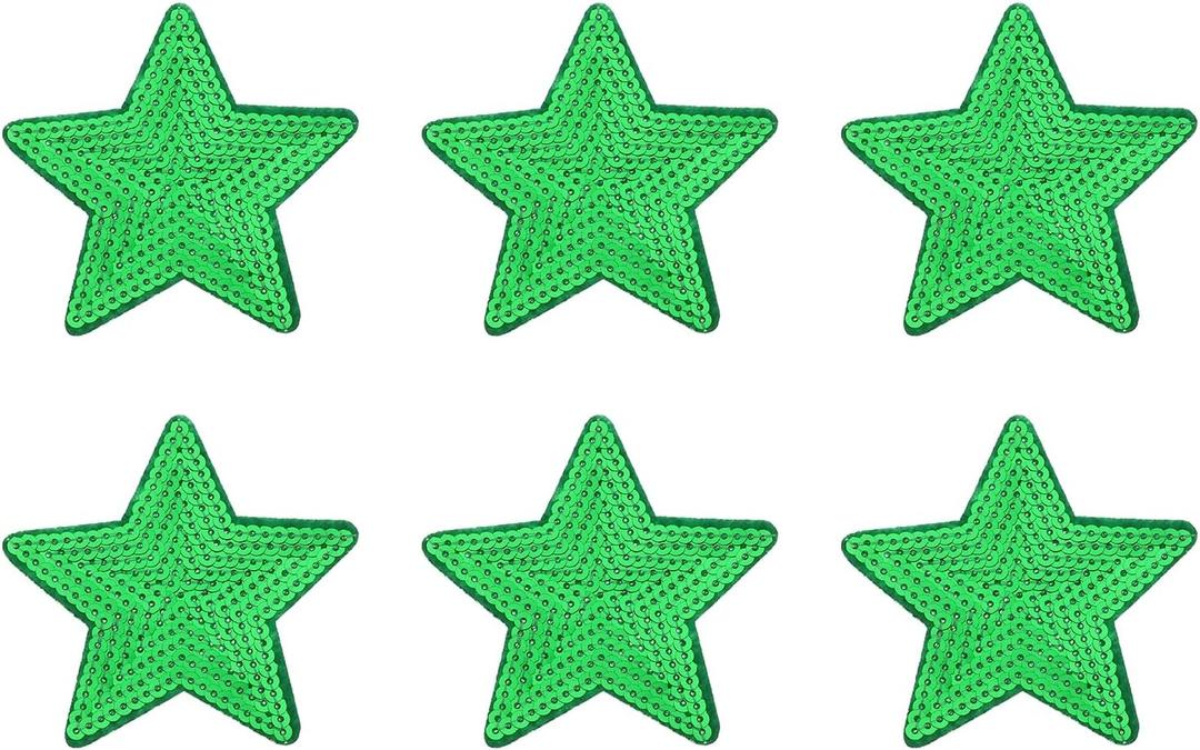 MECCANIXITY Big 5 Star Sequins Iron-on Patches Embroidered Sew Sequin Patch Appliques for Clothing Repair Backpack Shoes Decoration 90x90mm/3.54x3.54 Pack of 6(Green)