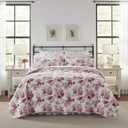 Laura Ashley - Twin Quilt Set, Reversible Cotton Bedding with Matching Sham, Lightweight Home Decor for All Seasons (Lidia Pink, Twin)