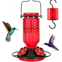 FEED GARDEN Glass Hummingbird Feeder for Outdoors Hanging, 16 OZ Humming Bird Feeders with 4 Bee Guard Feeding Ports & Built-in Ant Moat, Hummingbird Gifts for Mom Bird Feeder for Outside, Pink,2 Pack