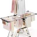 APEXCHASER Clothes Drying Rack with High Hanger, Foldable 3-Level Drying Racks with Shoe Rack, Crossbar and Vertical Rod Laundry Stand with Adjustable Wings Silver