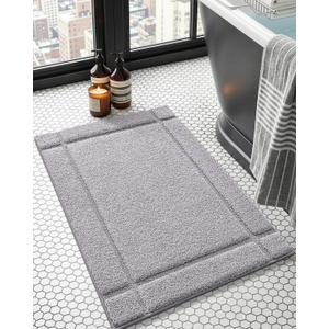 Color&Geometry Ultra Soft Bathroom Rug Non Slip with Rubber Backing, Absorbent Washable Bath Mat, Quick Dry, Premium Microfiber Plush Mat for Bathtub and Shower Floor,Light Grey,16"x24"