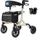Rollator Walker for Seniors with Cup Holder, Upgraded Thumb Press Button for Height Adjustment, 4 x 8 Wheels Walker with Seat Padded Backrest Folding Lightweight Walking Aid, Beige