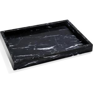 YMXYJM Real Natural Marble Tray for Bathroom, Genuine Marble Stone Vanity Tray, Luxury Storage Trays for Kitchen, Vanity, Home Decor, Dresser, Non-Resin/Non-Ceramic, 12"x 8"x 1.2", Black