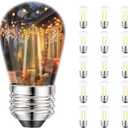 Svater 2W S14 String Light Replacement LED Bulbs 15 Pack, E26 Medium Base
Shatterproof Plastic Dimmable Bulbs for Outdoor Patio Decor, 2700K Warm White, 2 Watt to Replace 20 Watts Incandescent Bulb