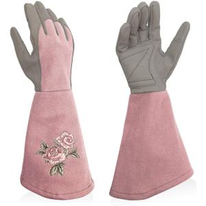 Rose Pruning Gloves Thorn Resistant, Embroidery Gardening Gloves with Extra Long Forearm Protection (Medium (Pack of 1), Blushpink)