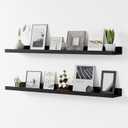 Floating Shelves for Wall, 36 inch Solid Wood Picture Ledge Shelf, Picture Shelf for Wall with Ledge, Floating Book Shelves for Living Room Bedroom Kitchen Nursery Decor, Black, Set of 2