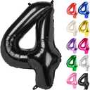 Black Number 4 Balloon 40 Inch, 4 Balloon Number, 4th Birthday Decorations, Black Party Supplies for Boys Girls