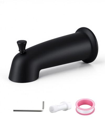FROPO Slip On Bathtub Spout with Diverter, Extra Long 6 Inch Bathtub Spigot, Shower Spout with PTFE Tape & Hex Wrench, Fits for 1/2" IPS Threads,Matte Black