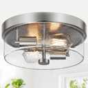 Flush Mount Ceiling Light Fixtures, 2-Light 12 Inch Brushed Nickel Close to Ceiling Light Fixtures with Seeded Glass Shade Ceiling Light Fixture for Porch, Hallway, Bathroom, Dining Room and Foyer