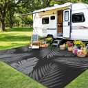 sarben Outdoor Rug 9x12 Waterproof for Patio Clearance, Reversible Indoor Outdoor Plastic Straw Camping Rug Carpet, RV Mat, Large Area Rug for Deck, Backyard, Balcony, Porch, Beach, Black & Grey