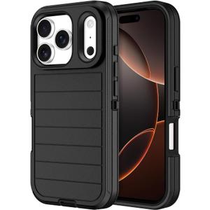 Casenplaza for iPhone 17 Pro Case Heavy Duty Shockproof Dropproof 3-Layer Full Body Protection Military Grade Rugged Tough Non-Slip Cover Case for Apple iPhone 17 Pro 6.3", Black