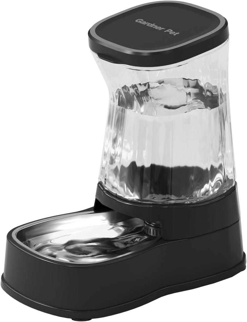 Gardner Pet Automatic Dog Water Dispenser Gravity Stainless Steel Water Waterer Feeder, Large Capacity Water Feeding Bowls for Medium & Large-Sized Dogs Cats Other Pets -(2.1 Gallon) (Dark)