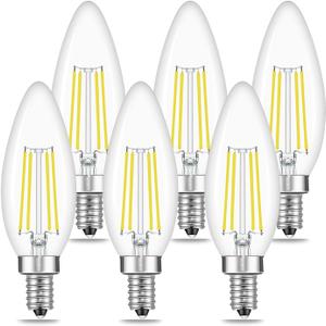 E14 European Base LED Candelabra Light Bulbs 40W Equivalent, Daylight White 6000K, 400LM, B11 4W Bulbs for for Turkish Lamp, European Chandeliers, 6 Pack