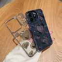 Compatible with iPhone 14 Pro Max Case Clear Glitter 3D Love Hearts Cute Girly Design Slim Protective Transparent Cover for Women Girl Sparkly Bling Chrome Edge Soft TPU Electroplated Glossy Blue