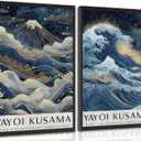 2Pcs Mount Fuji Blue Gold Wall Art Kanagawa Giant Wave Canvas Prints Japanese Fuji Painting Japanese Landscape Wall Decor Modern Japandi Style Posters Picture for Living Room, Bedroom Unframed
