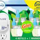 Febreze Plug In Air Freshener, Odor-Fighting Scented Oil Starter Kit, Air Fresheners for Home and Bathroom and Kitchen, Long Lasting for Strong Odors, Gain Original Scent, Warmer + 4 Refill (0.87 Fl Oz (Pack of 4))