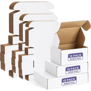 Eupako 30 Pack Small Shipping Boxes Assorted Sizes, 6x4x3, 7x5x2, 9x6x2-10 PCS Each Small Boxes, White Corrugated Box Mailers, Cardboard Boxes for Packaging Small Business, Mailing