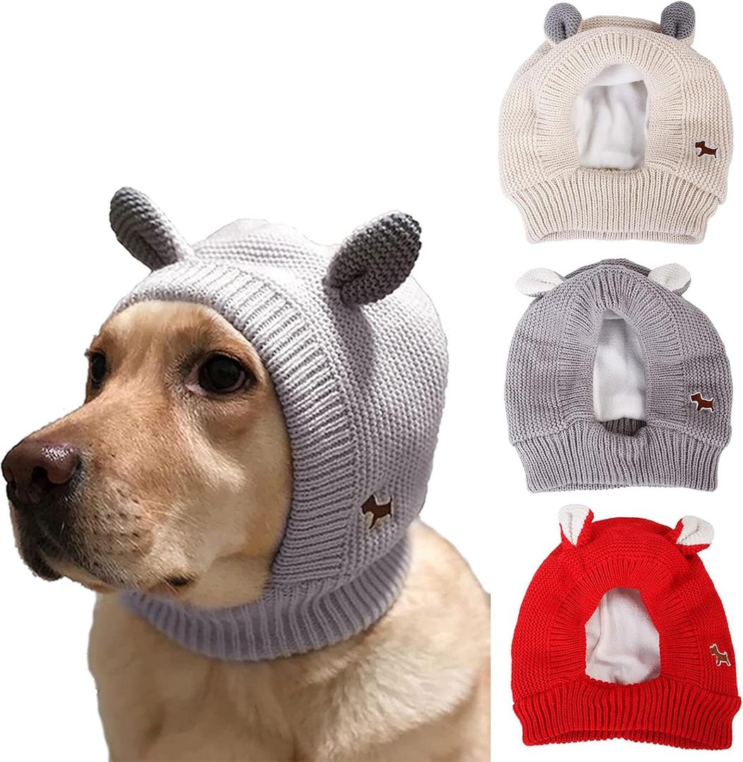 Quiet Ears for Dogs, Dog Ear Muffs Noise Protection, Pet Christmas Warm Caps Puppy Cat Hat with Ears for Medium to Large Dogs (Grey)
