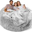 Bean Bag Chair Cover Without Filler,Big Round Soft Fluffy PV Velvet Washable Bean Bag Lazy Sofa Bed Cover for Adults,Living Room Bedroom Furniture Outside,6ft snow grey(No Filler)