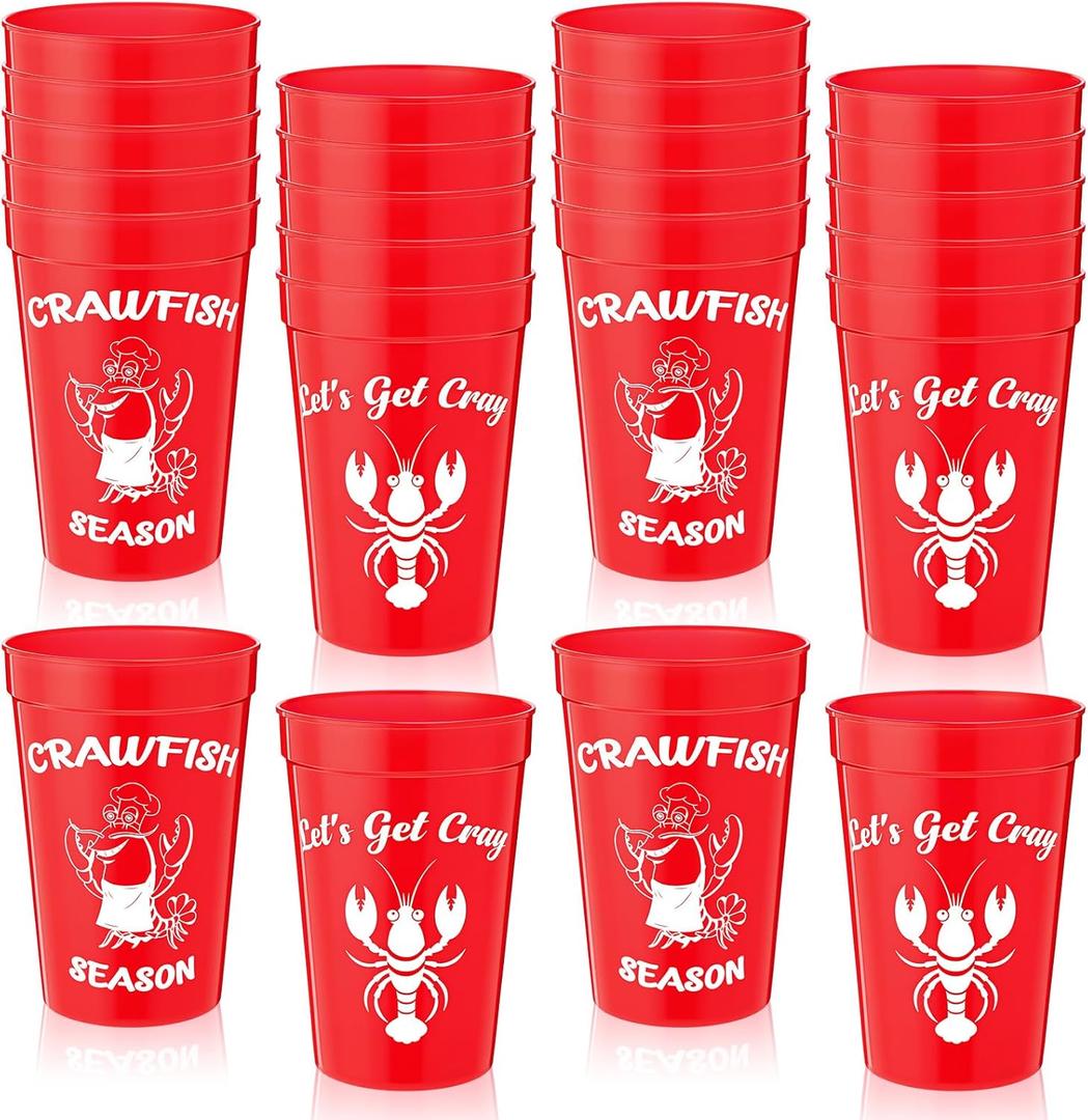 Honeydak 24 Pcs Crawfish Boil Cups 12 oz Disposable Plastic Lobster Cups Bulk Crawfish Boil Party Supplies Seafood Party Favors Lobster Feast Birthday Table Decorations, Red