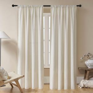 Joydeco Beige Boho Curtains 90 Inches Long 2 Panels, Super Soft Bohemian Farmhouse Curtains, Semi Sheer Light Filtering Drapes for Bedroom Living Room (Rod Pocket with No Tassels, 52Wx90L)