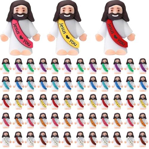 AKFAHOIF 60PCS Little Jesus Figures, Mini Jesus Figurines in Bulk, Multicolor Tiny Jesus Figures, Miniature Figurines to Hide and Seek Religious Gifts for Easter Egg Stuffers