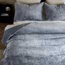 WDCOZY Velvet California Oversized Cal King Size Quilt Set - Blue Striped Pick Stitch Soft Lightweight Bedspread, Channel Farmhouse Country Rustic Coverlet, Modern Bedding Thin Comforter, 3 Pieces