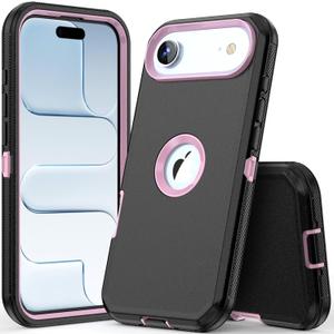 COOYA for iPhone Air Case Full Body Drop Protection, 6.5-inch Black+Pink | Rugged Case Shockproof 2-Layer, Dustproof Heavy Duty Hybrid Non-Slip Rubber Phone Cover Front Bumper Hard Shell for Women Men
