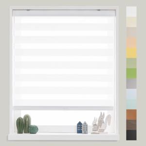 FOIRESOFT Standard Cordless Custom Zebra Roller Shades and Blinds [Basic, White, W 36 x H 64 inch] Dual Layer Sheer for Day and Night Light Control Privacy, 20 to 105 in Height (36"W x 64"H, 01.white-readymade)