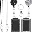 Chinco 2 Set Rhinestone Bling Lanyards for ID Badges Holder Crystal ID Card Holder Retractable Lanyard with Metal Clasp Key Ring for Women Office School Travel(Black, White)
