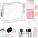 Maxdot 20 Pack Travel Makeup Containers Set Mini Makeup Brush Empty Bottles Kit with Finger Puff Spatulas Leak Proof Refillable Cosmetic Accessories for Liquid Toiletries Skincare Shampoo Mascara