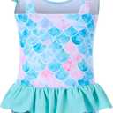 Vieille Toddler Little Girls One Piece Swimsuits Ruffles Bathing Suits Mermaid Dinosaur Swimwear 2-7T (Light Blue Mermaid)