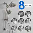 Retrofit 2-Way Shower Head Combo, 8-Function Rainfall Shower Head with 9 Setting Handheld Shower Combo, Adjust Slide Bar and Shower Arm, 2.5 GPM, Drill-Free Shower System, Brushed Nickel