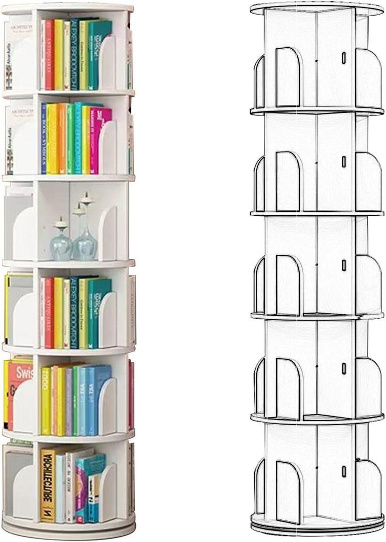 360 Rotating Bookshelf Simple Multi-Story Small Footprint Standing Shelf for Office Study(White) (40*190cm)