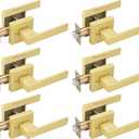6 Pack Gold Door Handles Interior, Privacy Door Lever for Bath & Bedroom, Push Button Door Handle with Lock