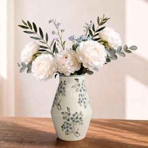 Blue and White Ceramic Vase, 11 Inch