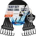 6 Piece Strong Bungee Cords with Hooks 36 Inch - Heavy Duty Outdoor Black Bungy Straps with Metal Hooks - 3ftt Bungie Chords Set UV & Weather Resistant