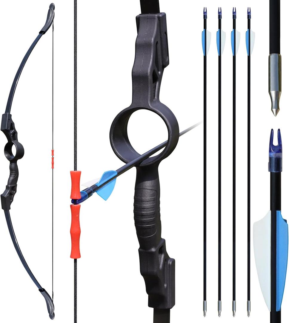 Youth Bow and Arrow Set for Teens Beginners, Archery Recurve Bow with Safety Practice Arrows Backyard Games Gift (18lbs Black)