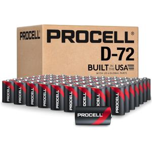 PROCELL D Cell Alkaline Batteries, 1.5V, 72-Pack Bulk for Professionals