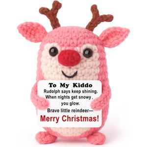 Stocking Stuffers for Teen Girls Mini Crochet Reindeer Plush with Story Pun Card, Cute, Cozy Desk/Nightstand Decor, Secret Santa, Woodland Kawaii