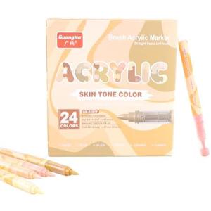 YOUQIWJ Acrylic Paint Markers 24 Colors, Skin Tone Series Set with Soft Brush Tip Water Based, Fine Tip Markers for Wood, Canvas, Rock Painting, Glass, Diy Crafts, Fabric Paint (Skin color 24 pack)