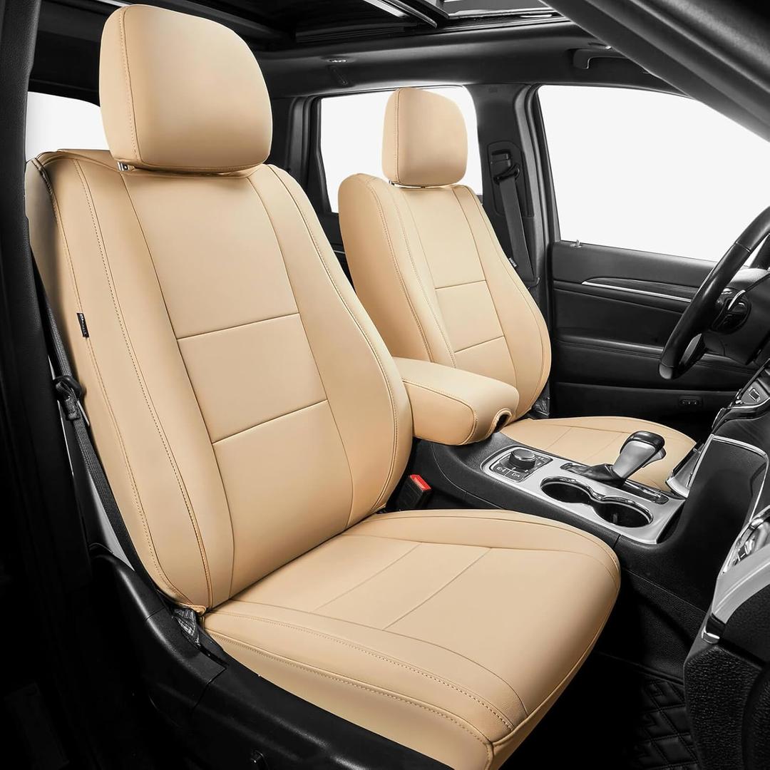 FREESOO Custom Fit Car Seat Covers Full Set for Jeep Grand Cherokee Seat Covers 2011-2021, Luxury Leather Seat Covers for SUV, Waterproof Car Cushion Protector Accessories (Beige)
