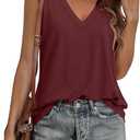 KKJ 2 Pack Womens Tank Tops Summer Beach Vacation Outfits V Neck Loose Sleeveless Blouses Casual Shirt Spring Fashion Clothes (Small, White/Wine)